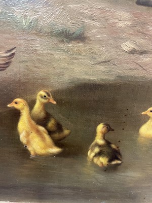 Lot 319 - Edgar Hunt (1876-1953) Farmyard pond with...