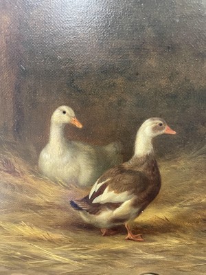 Lot 319 - Edgar Hunt (1876-1953) Farmyard pond with...
