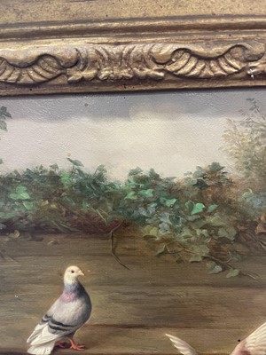 Lot 319 - Edgar Hunt (1876-1953) Farmyard pond with...