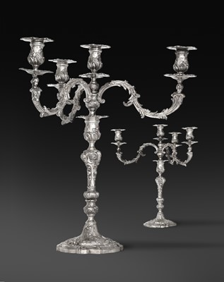 Lot A Pair of William IV Silver Four-Light Candelabra