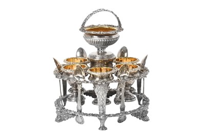 Lot 203 - A George III Silver Egg-Cruet With Six Associated Victorian Silver Egg-Spoons