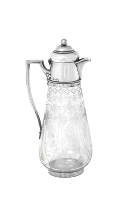 Lot 128 - A Victorian Silver-Mounted Engraved-Glass Claret-Jug