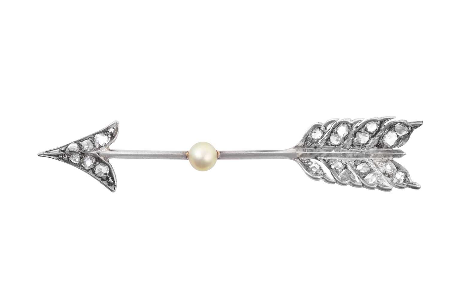 Lot 2103 - A Diamond and Pearl Arrow Brooch, circa 1900...