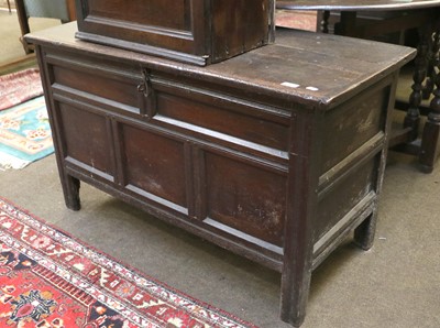 Lot 1386 - An Early 18th Century Oak Coffer, with moulded...