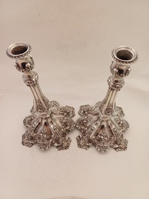 Lot 2231 - A Pair of Portuguese Silver Five-Light Candelabra
