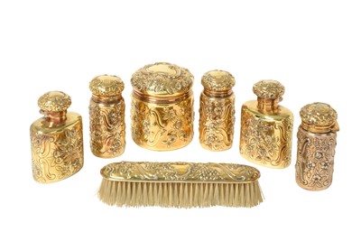 Lot 2291 - A Set of Six Victorian Silver-Gilt Dressing-Table Bottles or Jars