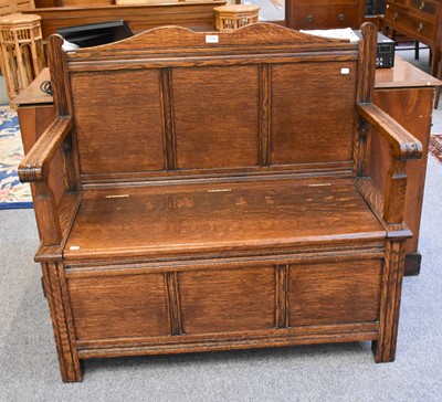 Lot 1246 - An Oak Box Settle, 1st half 20th century, with...