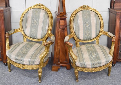 Lot 1226 - A Pair of Louis XV Style Part-Upholstered Gilt...