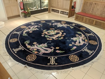 Lot 1036 - Chinese Carpet, the deep indigo field centred...