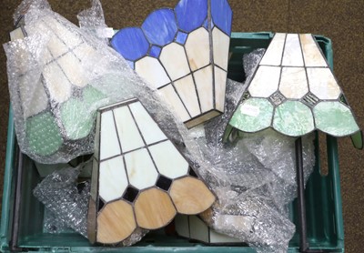 Lot 231 - Thirteen Leaded and Coloured Glass Wall Lights