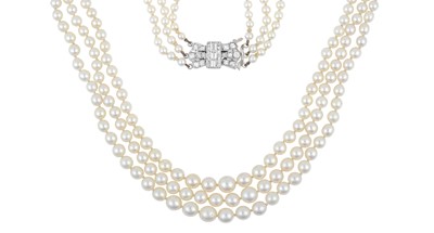 Lot 2329 - A Triple Row Cultured Pearl Necklace, with A...