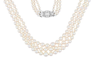 Lot 2319 - A Triple Row Cultured Pearl Necklace, with A...