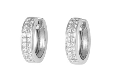 Lot 2244 - A Pair of 18 Carat White Gold Diamond Hoop...