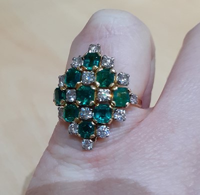 Lot 2087 - A 14 Carat Gold Emerald and Diamond Cluster...