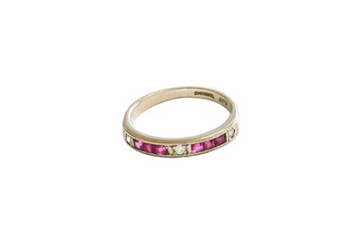 Lot 399 - An 18 Carat Gold Ruby and Diamond Half Hoop...