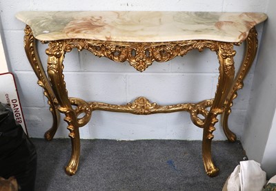 Lot 1283 - Onyx Topped Gilt Console Table, of serpentine...