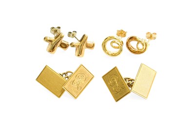 Lot 417 - A Pair of 9 Carat Gold Cufflinks, the chain...