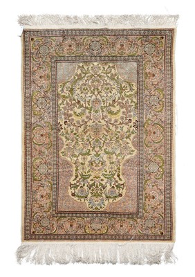 Lot 395 - Hereke Silk Prayer Rug, circa 1970 The pale...