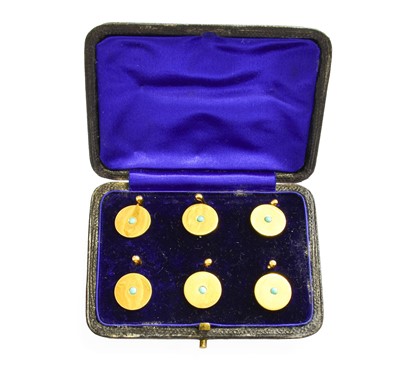 Lot 405 - Six Turquoise Buttons, stamped '9CT', cased