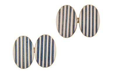Lot 2117 - A Pair of Enamel Cufflinks the yellow oval...