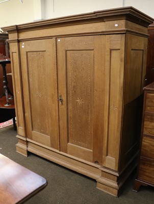 Lot 1329 - A 19th Century Inlaid Oak Two Door Armoire,...