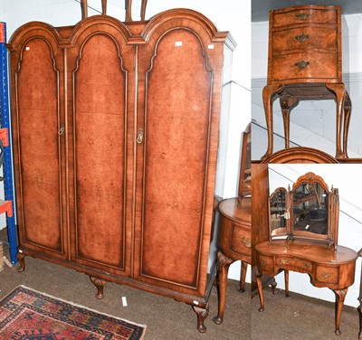 Lot 1311 - A Burr Walnut Three Part Bedroom Suite, in...