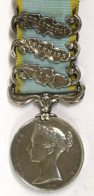 Lot 55 - A Crimea Medal 1854-56, with three clasps ALMA,...