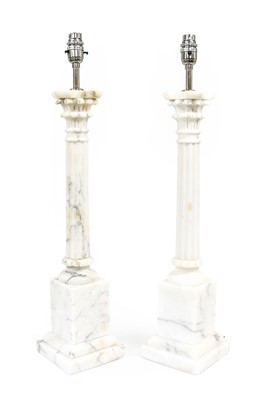 Lot 235 - A Pair of Veined Alabaster Lamp Bases, in 18th...