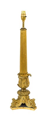 Lot 248 - A Gilt Bronze Lamp Base, the fluted tapering...