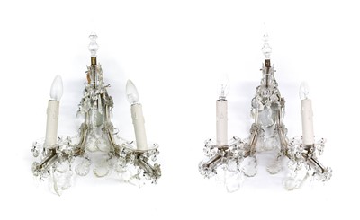 Lot 264 - A Pair of Cut Glass Twin-Light Wall Sconces,...