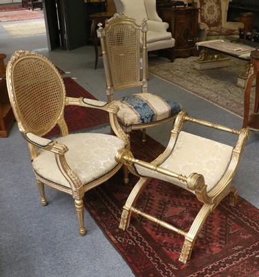 Lot 1270 - A French Giltwood Fauteuil, in Louis XVI Style,...