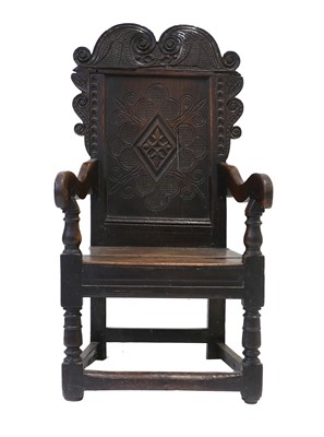 Lot 206 - A Joined and Carved Oak Wainscot-Type Armchair,...