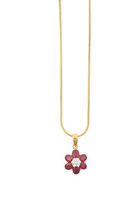 Lot 2038 - A Ruby and Diamond Pendant on Chain the...
