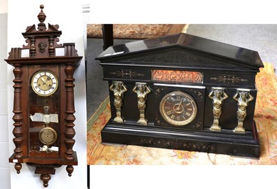 Lot 289 - A Victorian Black Slate Striking Mantel Clock,...