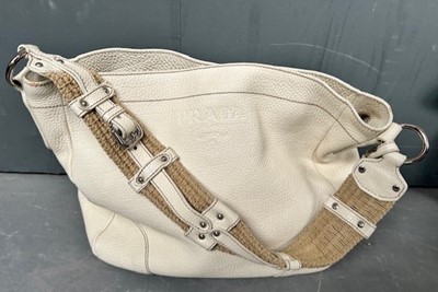 Lot White Soft Leather Prada Shoulder Bag,...