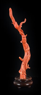 Lot 60 - ~ A Chinese Coral Figure of Guanyin, late...