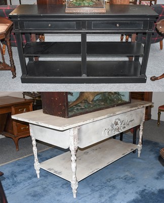 Lot 1328 - A French Painted Country Table, with shelf...