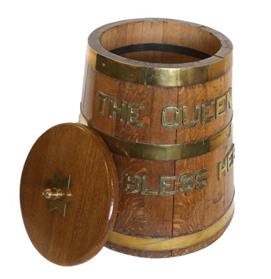 Lot 731 - A Brass-Mounted Coopered Oak Naval Rum-Tub,...