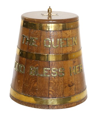 Lot 731 - A Brass-Mounted Coopered Oak Naval Rum-Tub,...