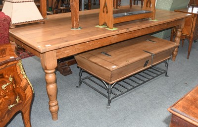 Lot 1198 - An 8ft Pine Plank Topped Kitchen Table, 243cm...