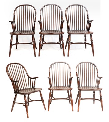 Lot 747 - A Set of Six Stained Oak/Ash Windsor-Style...