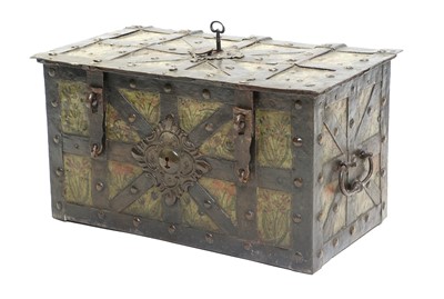 Lot 211 - A 17th Century Painted Iron Armada Chest,...