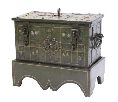 Lot 207 - A 17th Century Green-Painted Iron Armada Chest,...