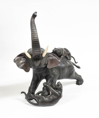 Lot 67 - A Japanese Bronze Elephant and Tiger Group,...