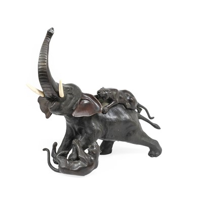 Lot 67 - A Japanese Bronze Elephant and Tiger Group,...