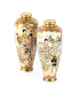 Lot 68 - ~ A Pair of Japanese Satsuma Earthenware Vases,...