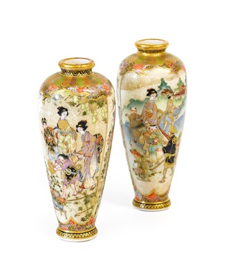 Lot 68 - ~ A Pair of Japanese Satsuma Earthenware Vases,...