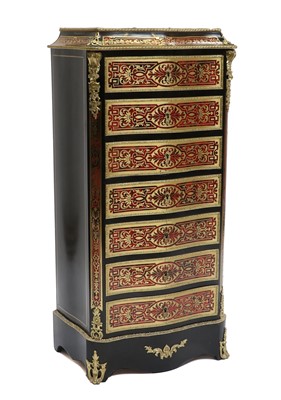 Lot 334 - A French Ebonised, Red Tortoiseshell and Brass-...