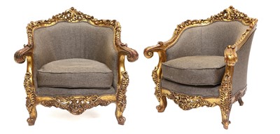 Lot 323 - A Pair of Louis-XV Carved Giltwood Armchairs,...