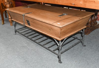 Lot 1200 - A Coffee Table, with hinged top, on wrought...